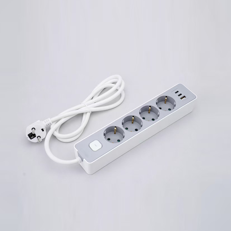 LOB-05K-AC 스위치가 있는 독일 유형 5구 전원 스트립, PD 고속 충전기, USB-A 1개 및 Type-C 포트 2개 멀티 소켓